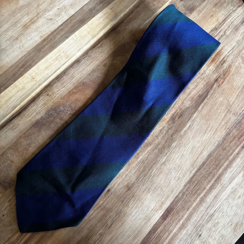 J.Crew Vintage Men's Necktie Blue Repp Stripe 100% Silk W3.5